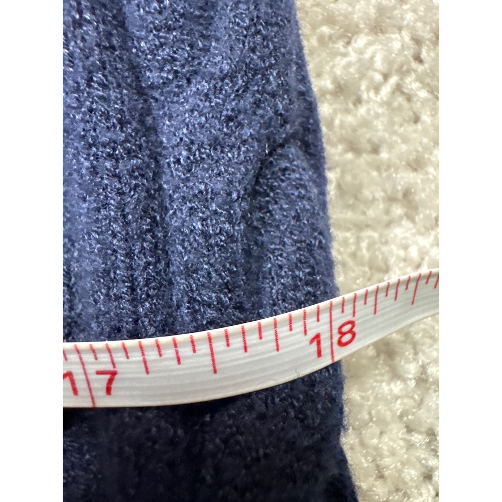 Fashion Nova Cardigan Sweater Womens Size M Navy Blue Cable Knit Varsity Stripe - Picture 9 of 10
